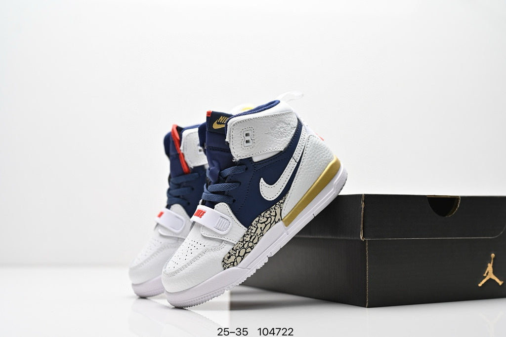 Jordan 312 children's shoes" White, Dark blue, & grey elephant print"
