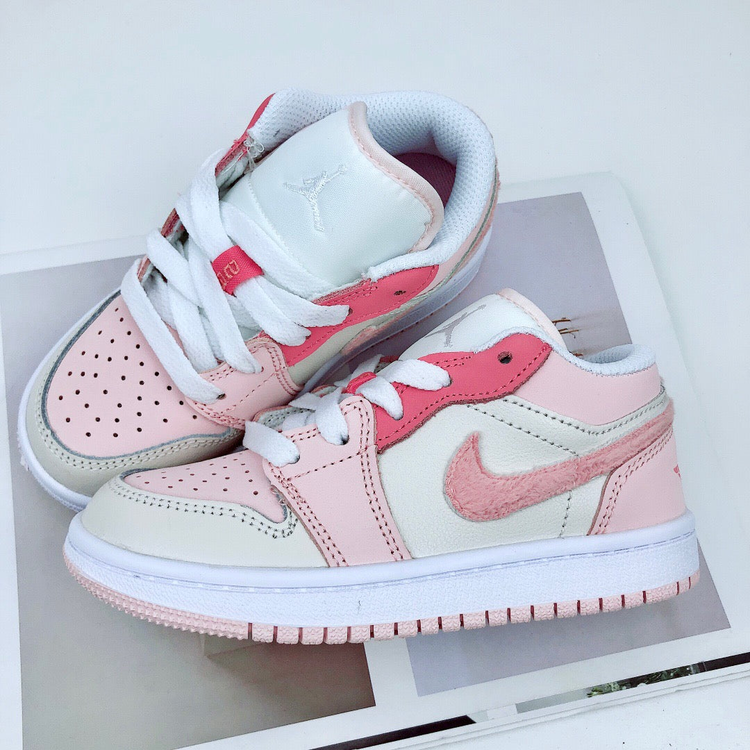 Joe 1 low-top elastic buckle parent-child shoes" baby pink, Cream, white"