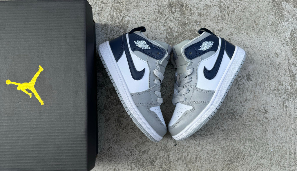 Joe 1 lace up" white, grey, and navy blue"