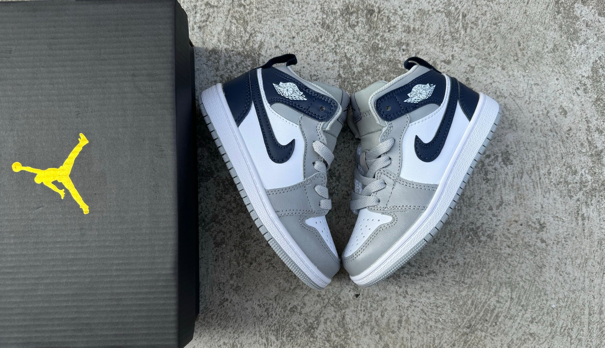 Joe 1 lace up" white, grey, and navy blue"
