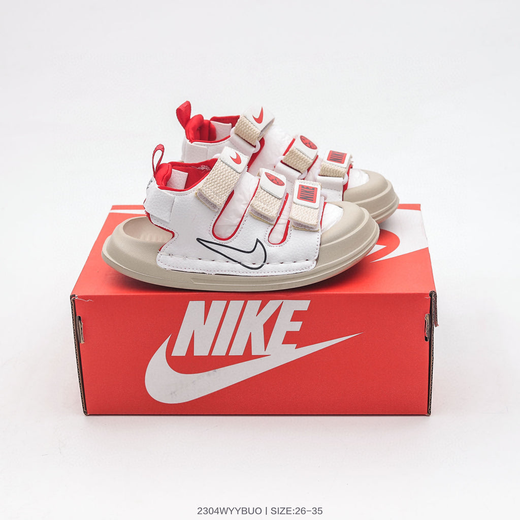 Nike three-bar closed-toe sandals" cream, white"