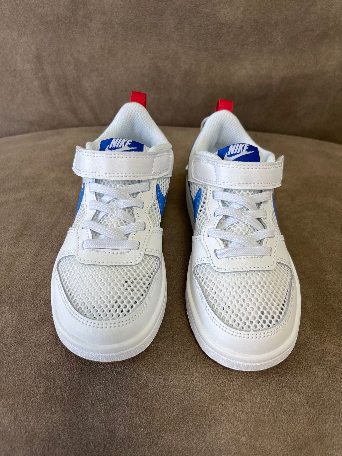 NIKE workwear Air Force One mesh elastic band Velcro children's shoes" white, blue"