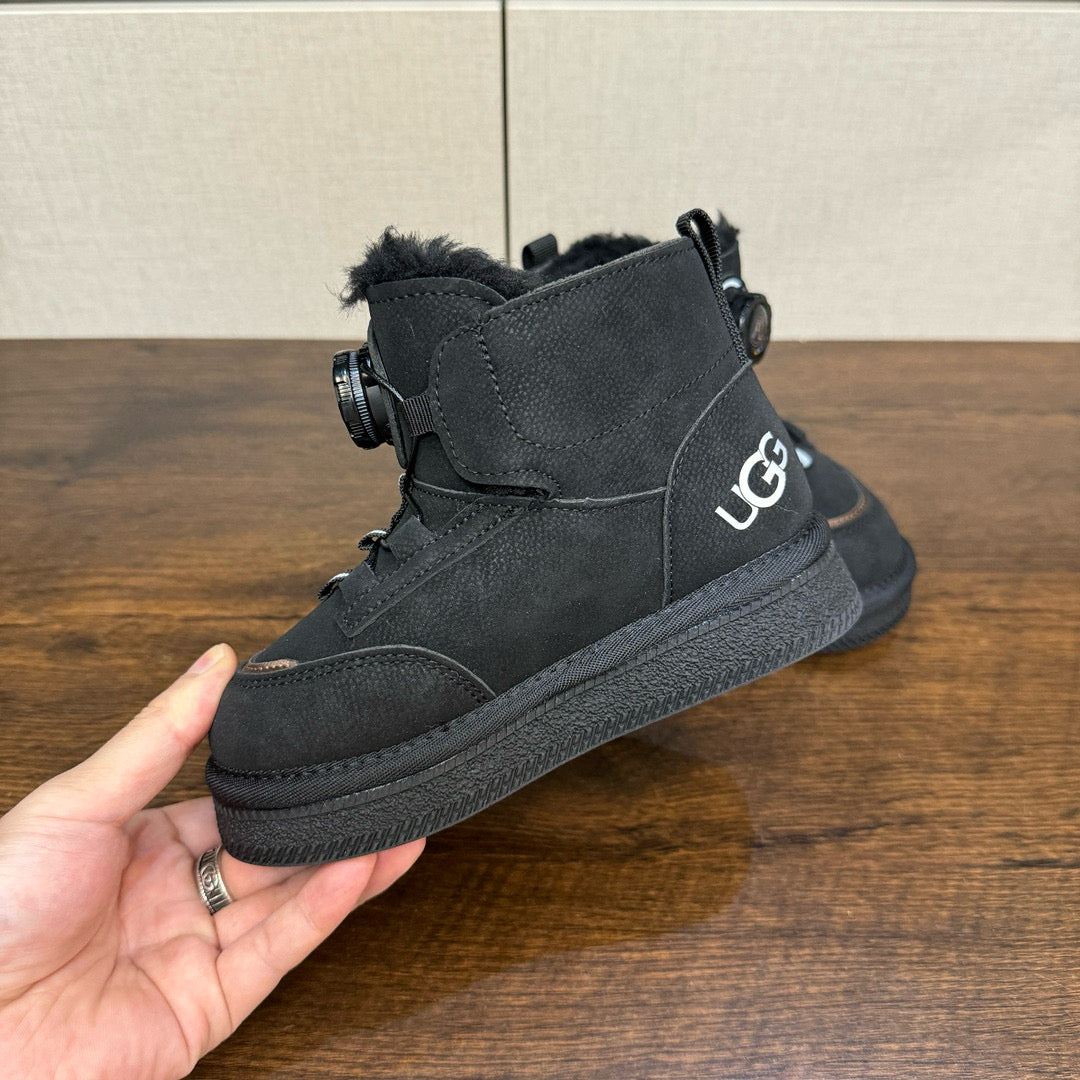 U-GG mid-cut swivel button plus suede leather children's shoes" black"
