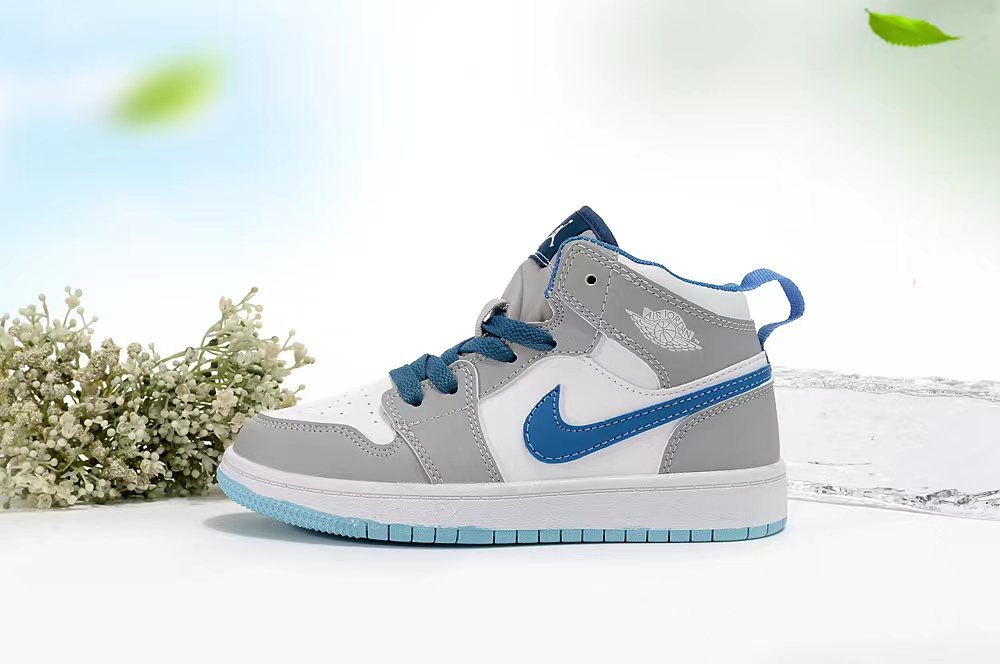 Jordan AJ1 children's shoes" white, gray, blue"