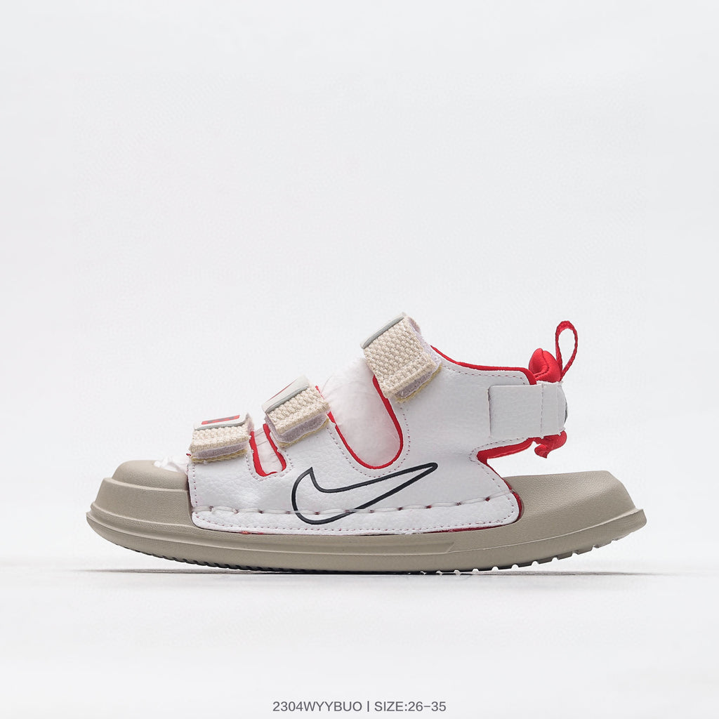 Nike three-bar closed-toe sandals" cream, white"