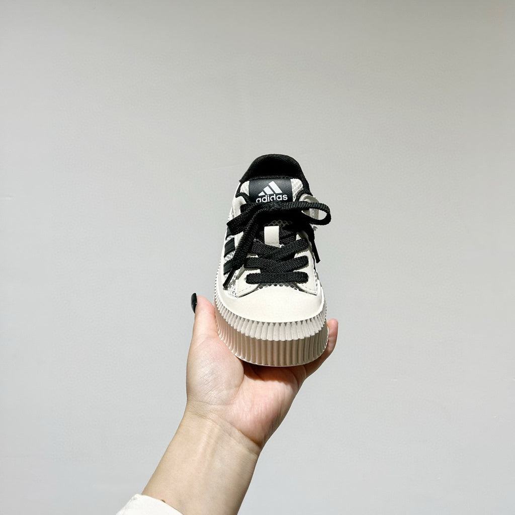 Adidas mesh Velcro soft sole children's sneakers" off- white, black"