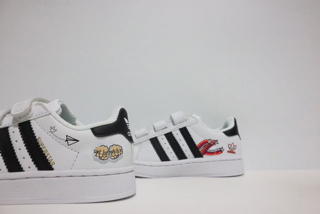 Shell toe two-layer cartoon children's shoes" white, black"