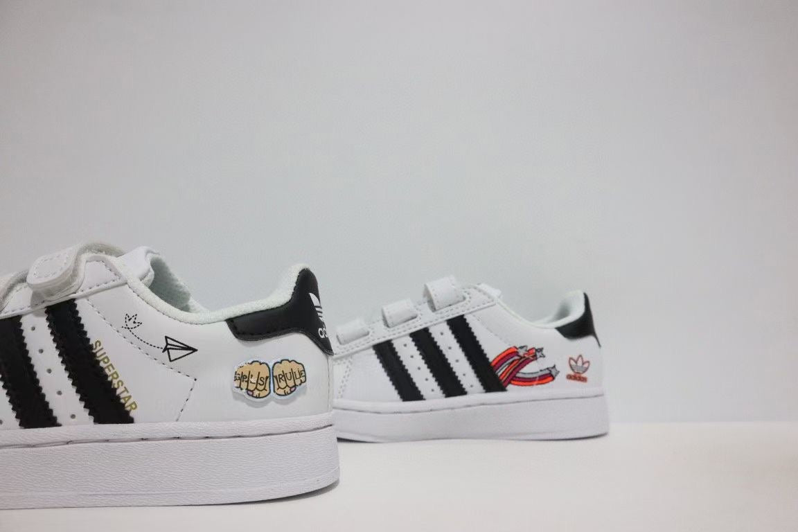 Shell toe two-layer cartoon children's shoes" white, black"