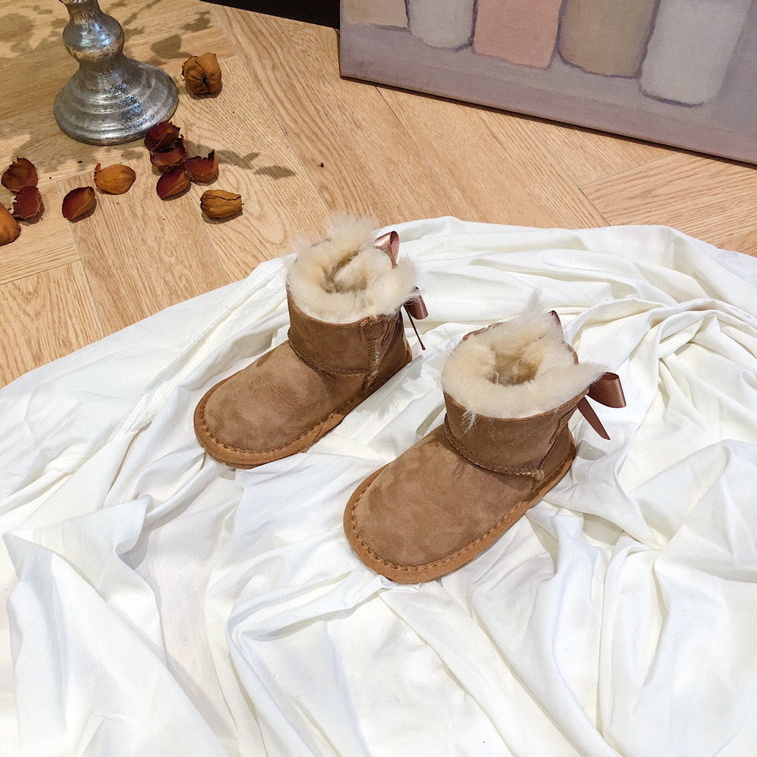 UGG bow wool integrated toddler shoes snow boots"  brown"