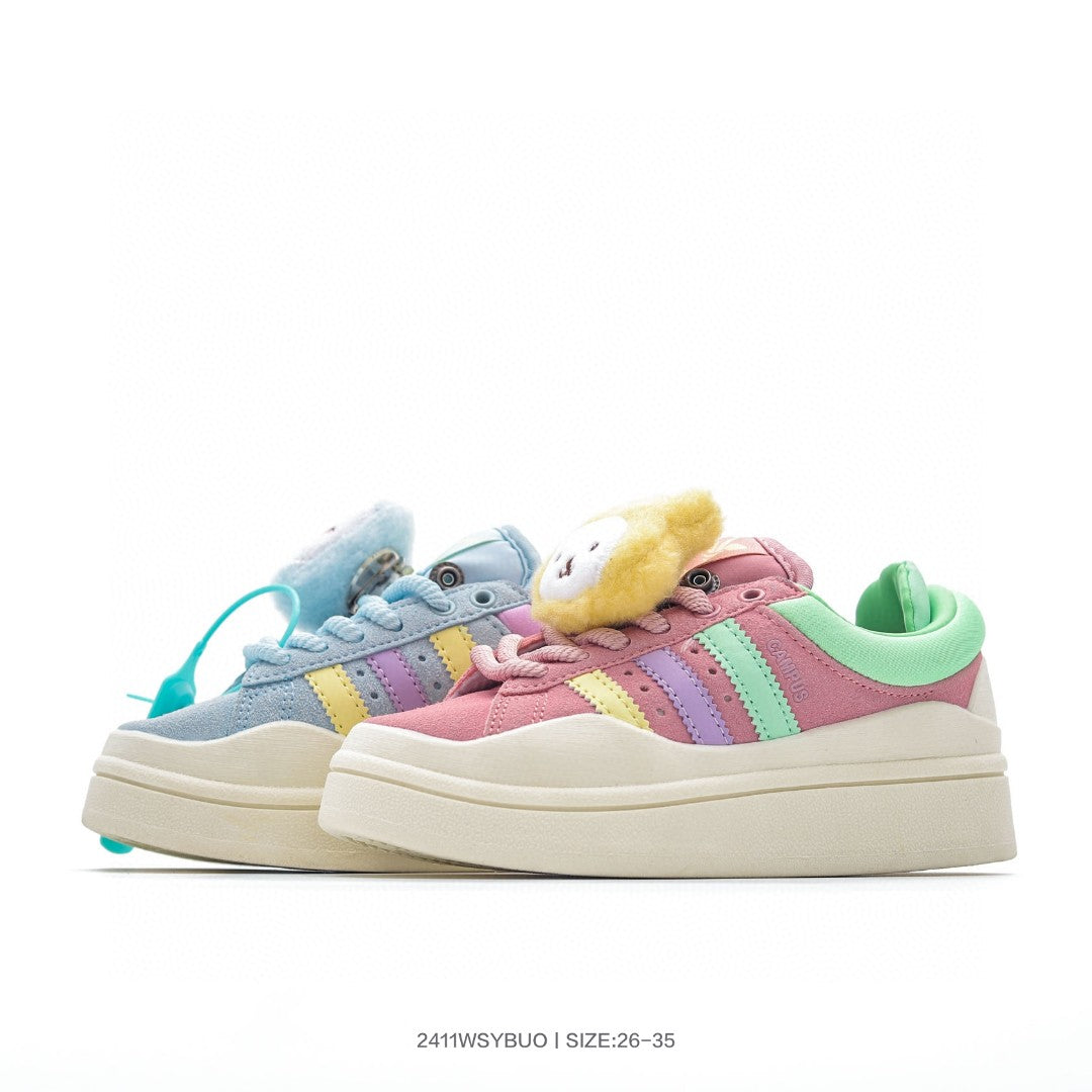 Bad Bunny x Adidas Originals Forum Low Bad Bunny" light blue/mint green, purple, and light yellow"