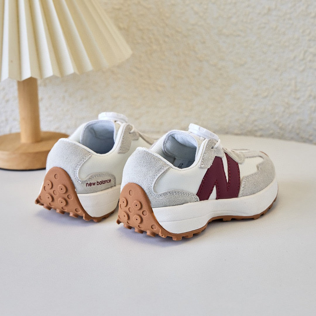 NB327 Rotating Buckle Waffle Gump Children's Shoes" light gray, Burgundy"