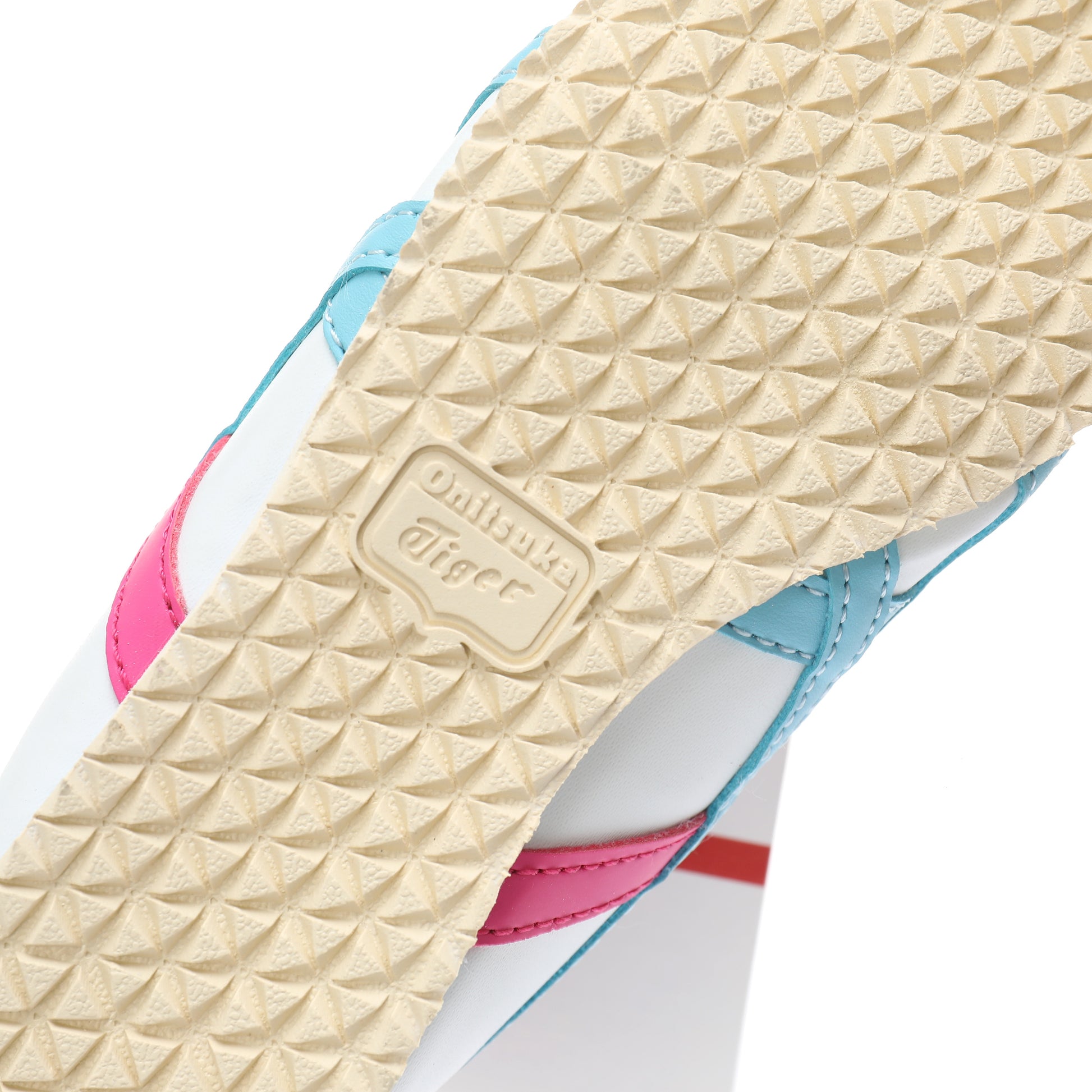 Asics Tiger" white with light blue and pink"