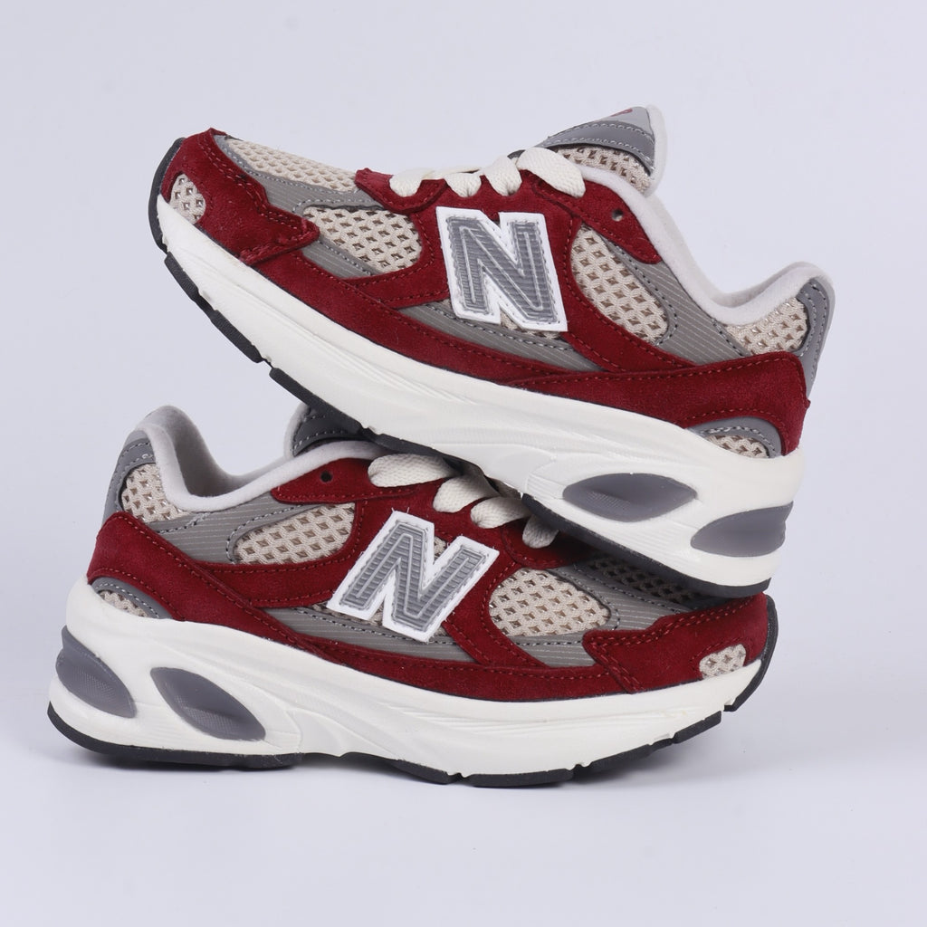 N 2010 children's shoes" maroon red, light beige, & gray"
