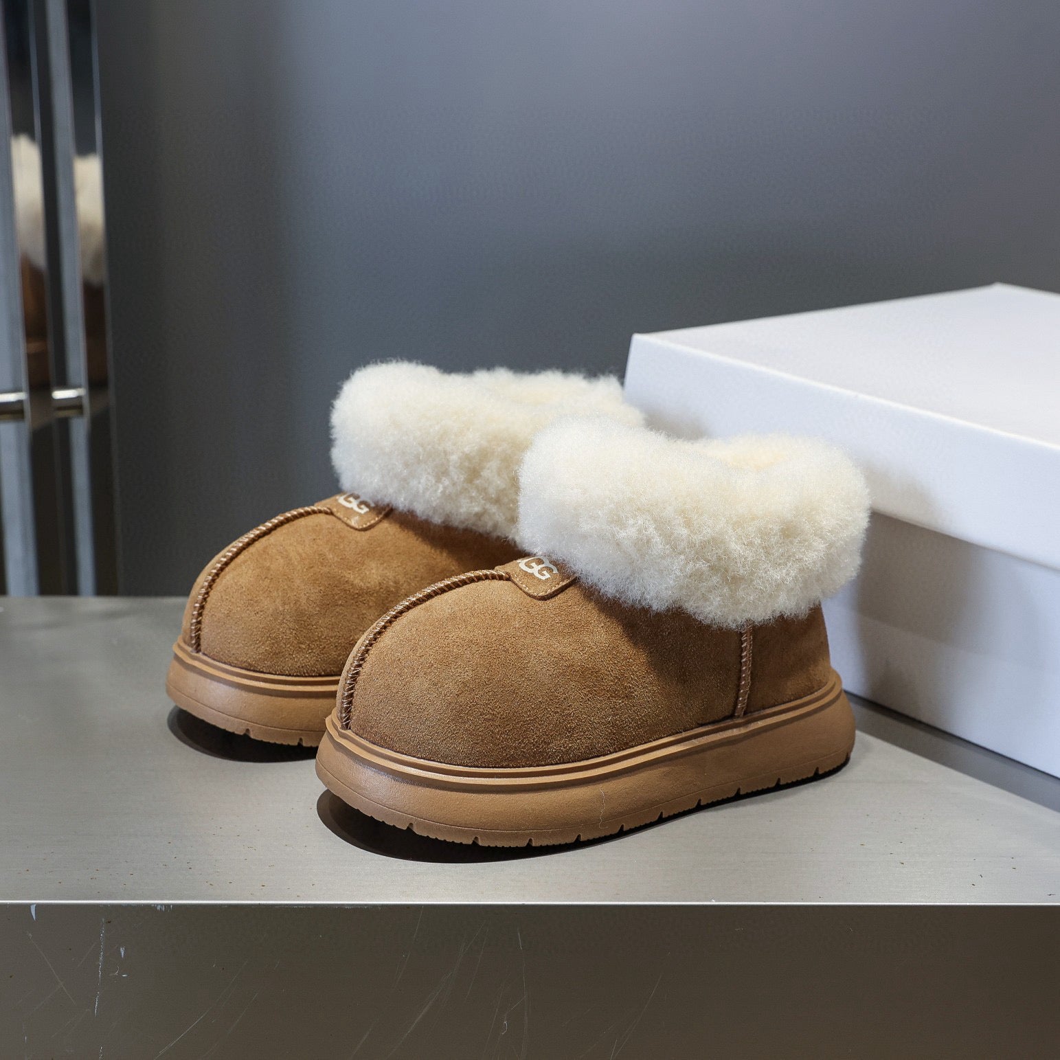 U-GG ugly leather big head snow boots" brown"