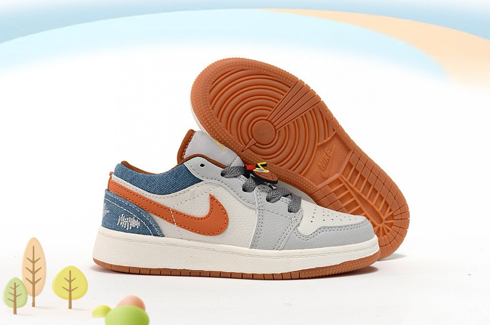 Jordan low-top first generation cartoon children's shoes" white, gray, orange"