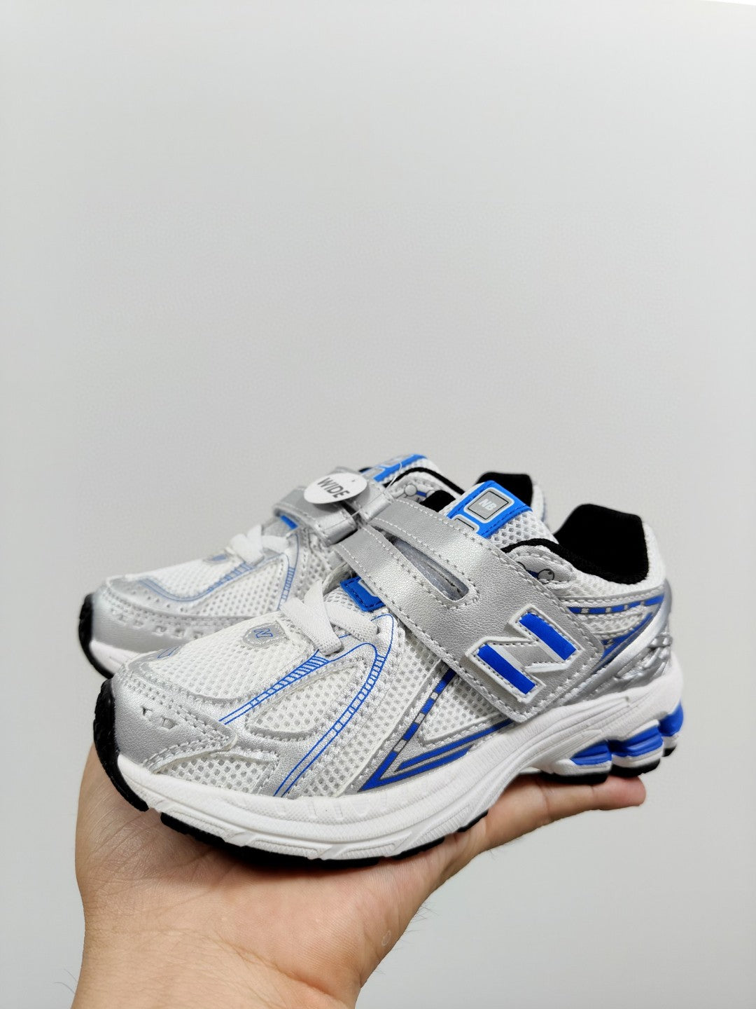 NB 1906 Velcro Kids Running Shoes" silver, blue"