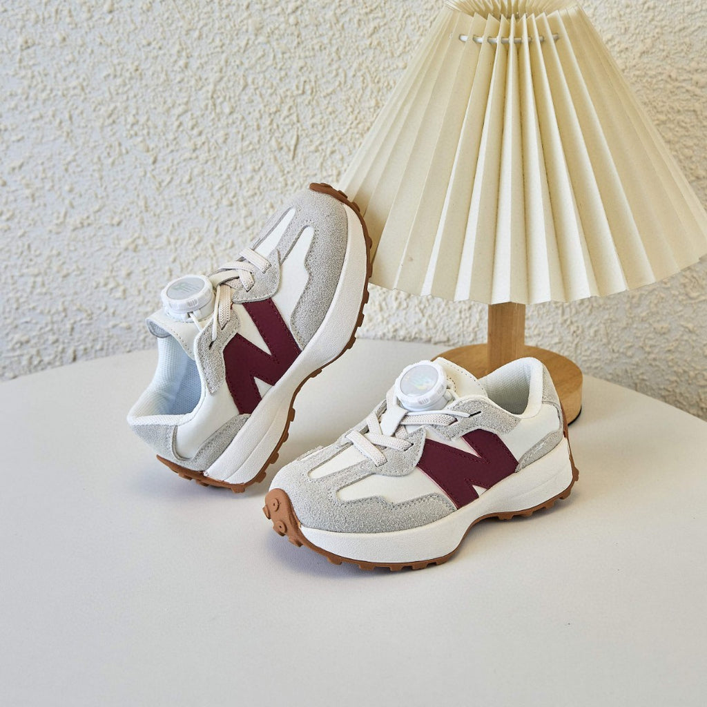 NB327 Rotating Buckle Waffle Gump Children's Shoes" light gray, Burgundy"