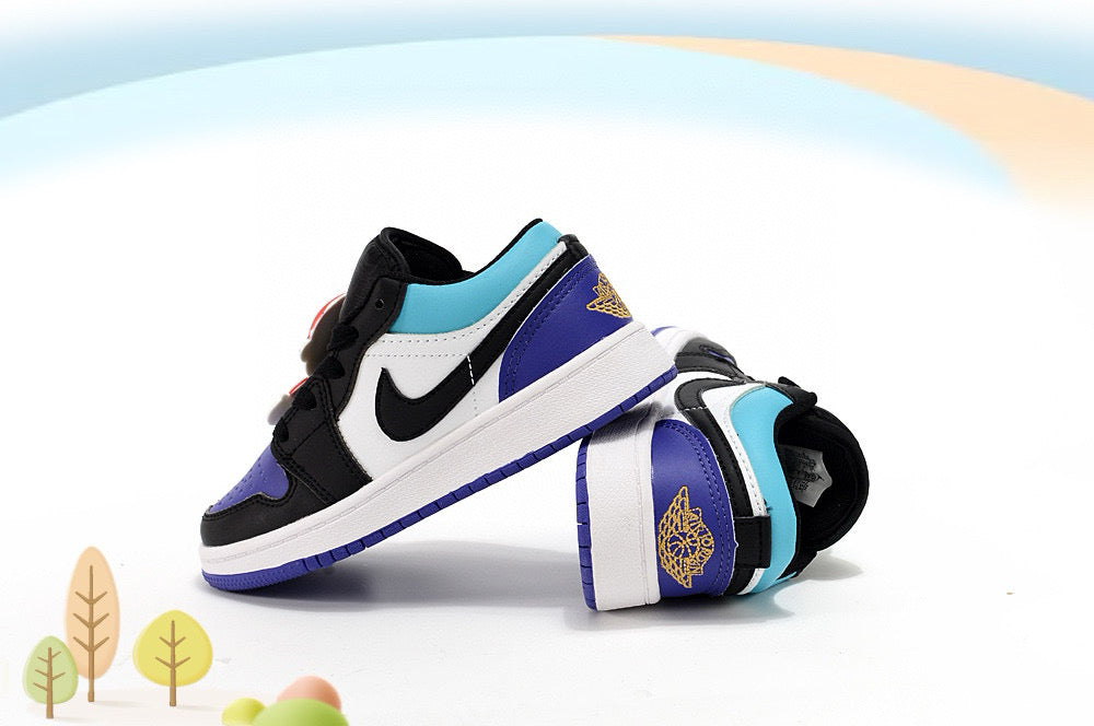 Jordan low-top first generation cartoon children's shoes" white, black, blue"