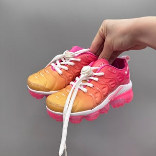 Nike AIR MAX plus full-length air cushion"  warm yellow , pink , & light orange"