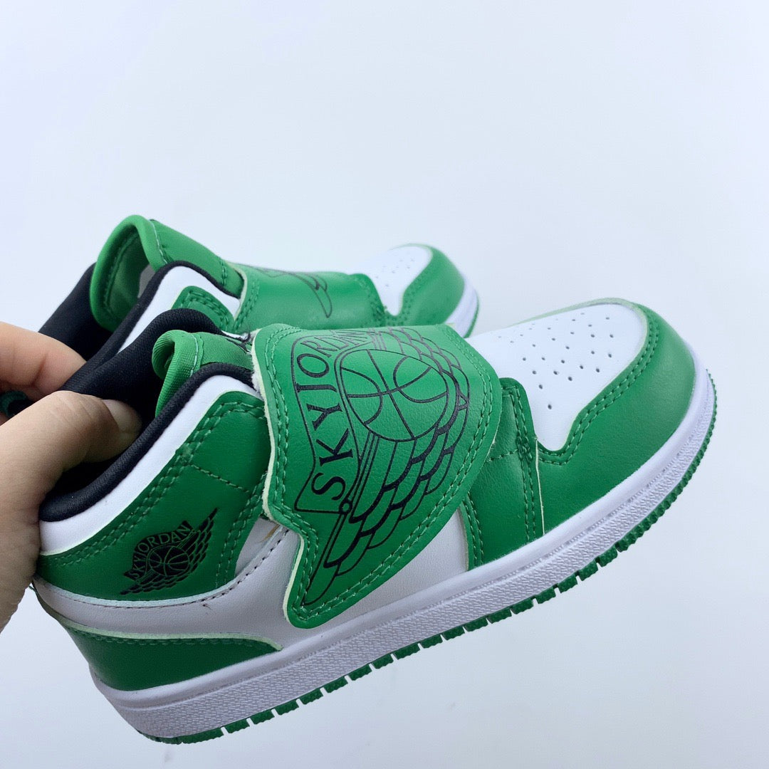 AJ Joe One-Wing Velcro Children's Shoes" white, green"