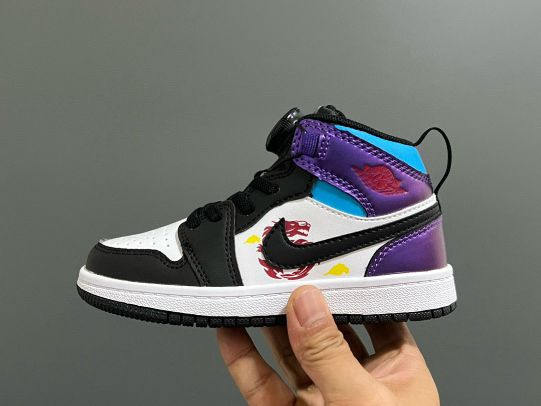 Joe 1 Zhongbang lock children's sports shoes" white, black, purple"
