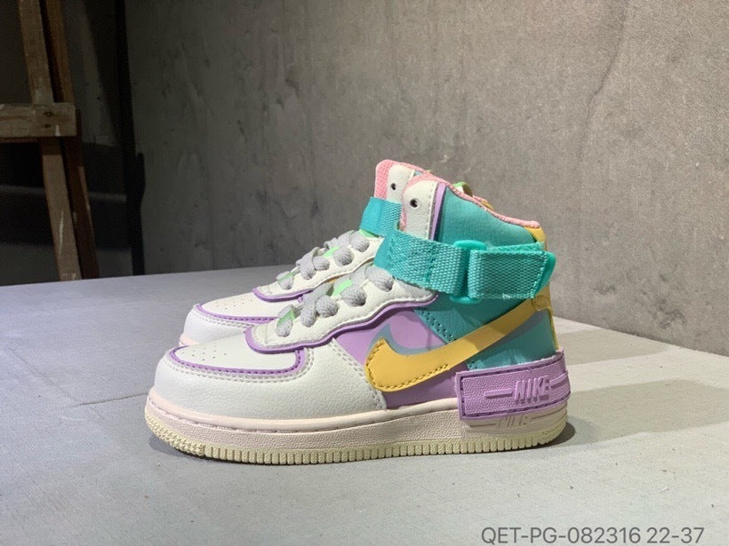 High-top Macaron Air Force" white, purple, Turquoise"