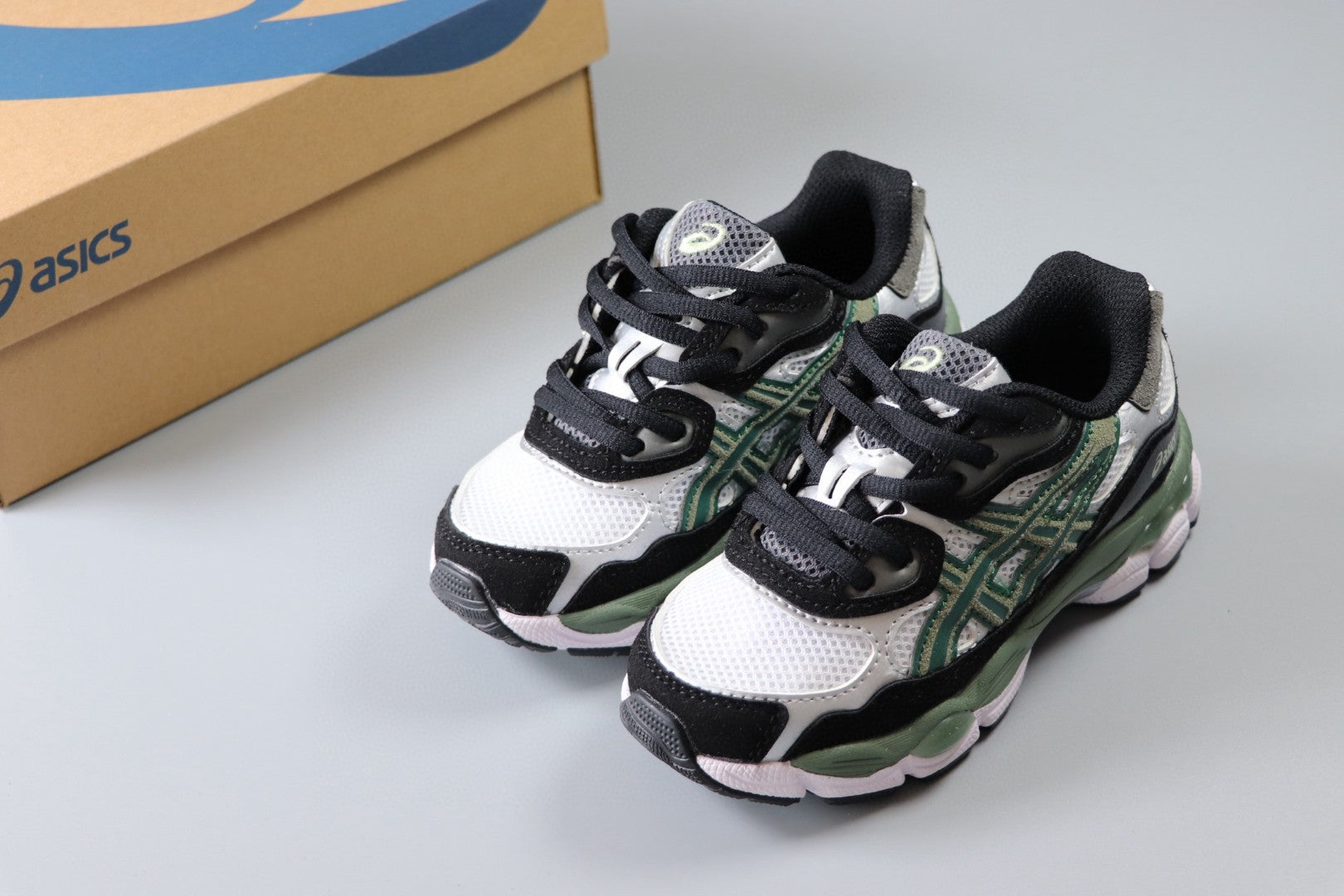 Asics Gel-NYC Professional"   white, black, dark & light  green"