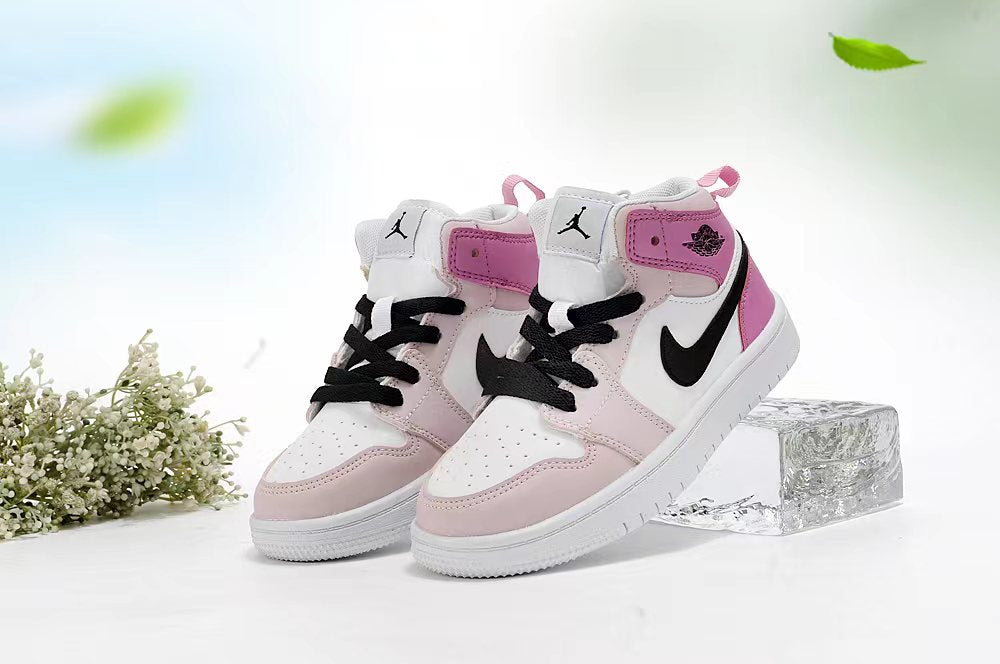 Jordan AJ1 children's shoes" white, pink, purple"