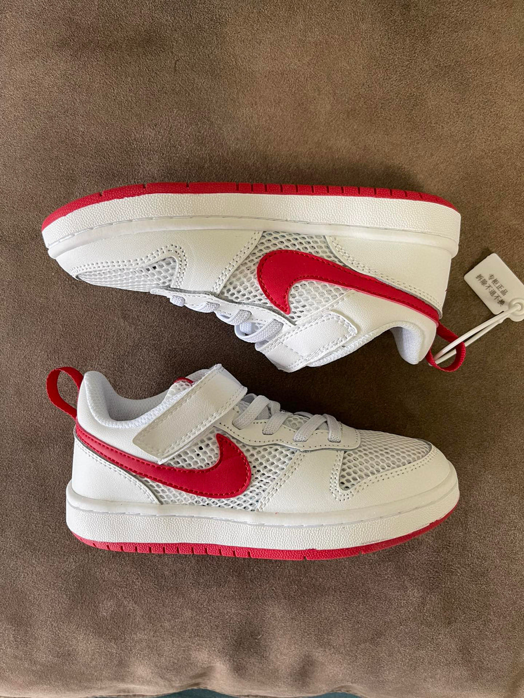 NIKE workwear Air Force One mesh elastic band Velcro children's shoes" white, red"