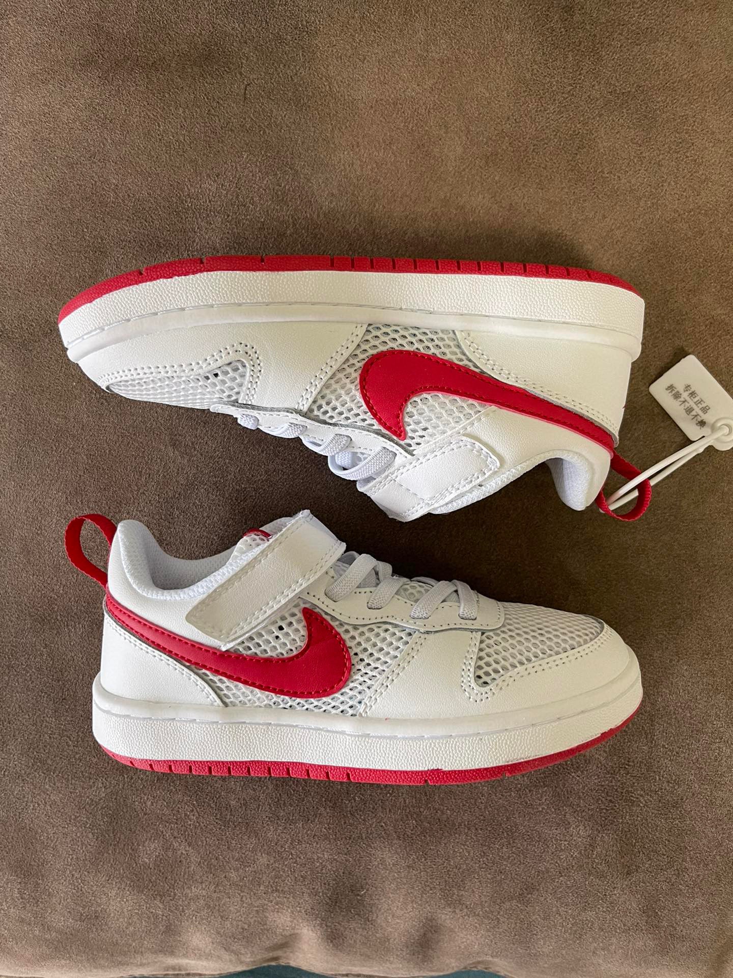 NIKE workwear Air Force One mesh elastic band Velcro children's shoes" white, red"