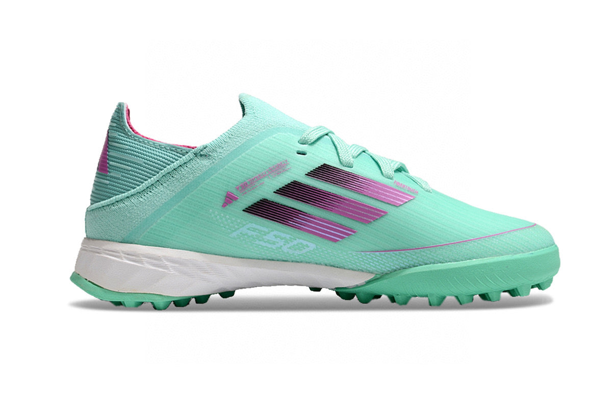 Adidas F50 knitted waterproof football shoes" Turquoise, white"