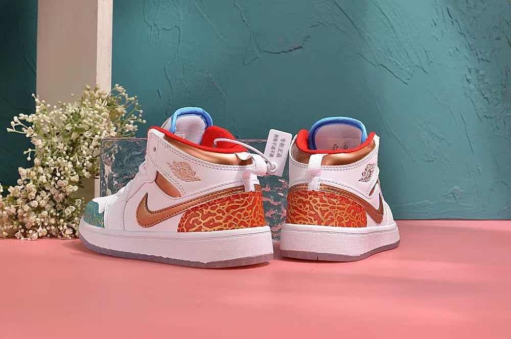 Jordan AJ1 children's shoes" white, brown, green"