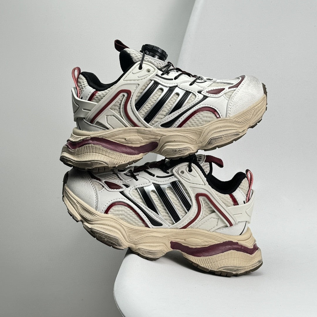Adidas XLG Runner Deluxe runner dad shoes" cream, white, burgundy"