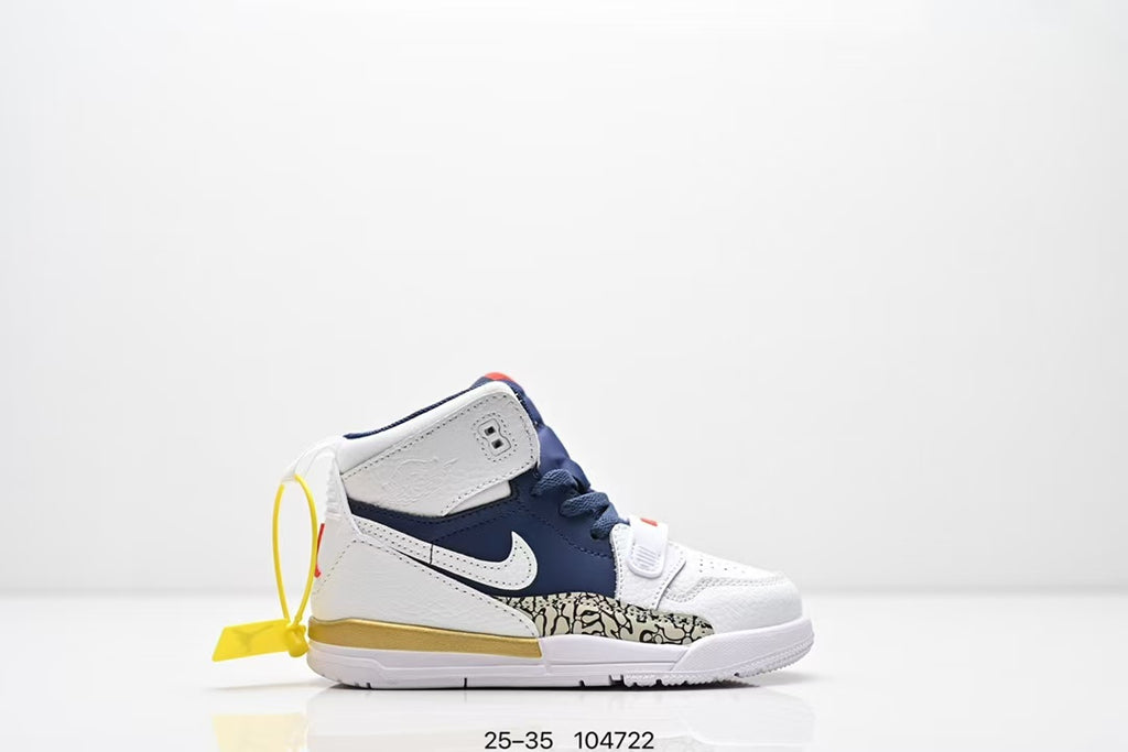 Jordan 312 high top children's shoes full second layer leather" white, Navy"