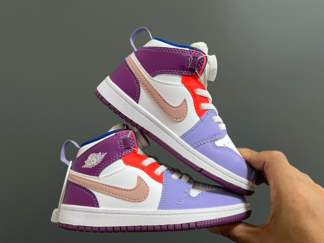 Joe 1 Zhongbang lock children's sports shoes" white, purple"