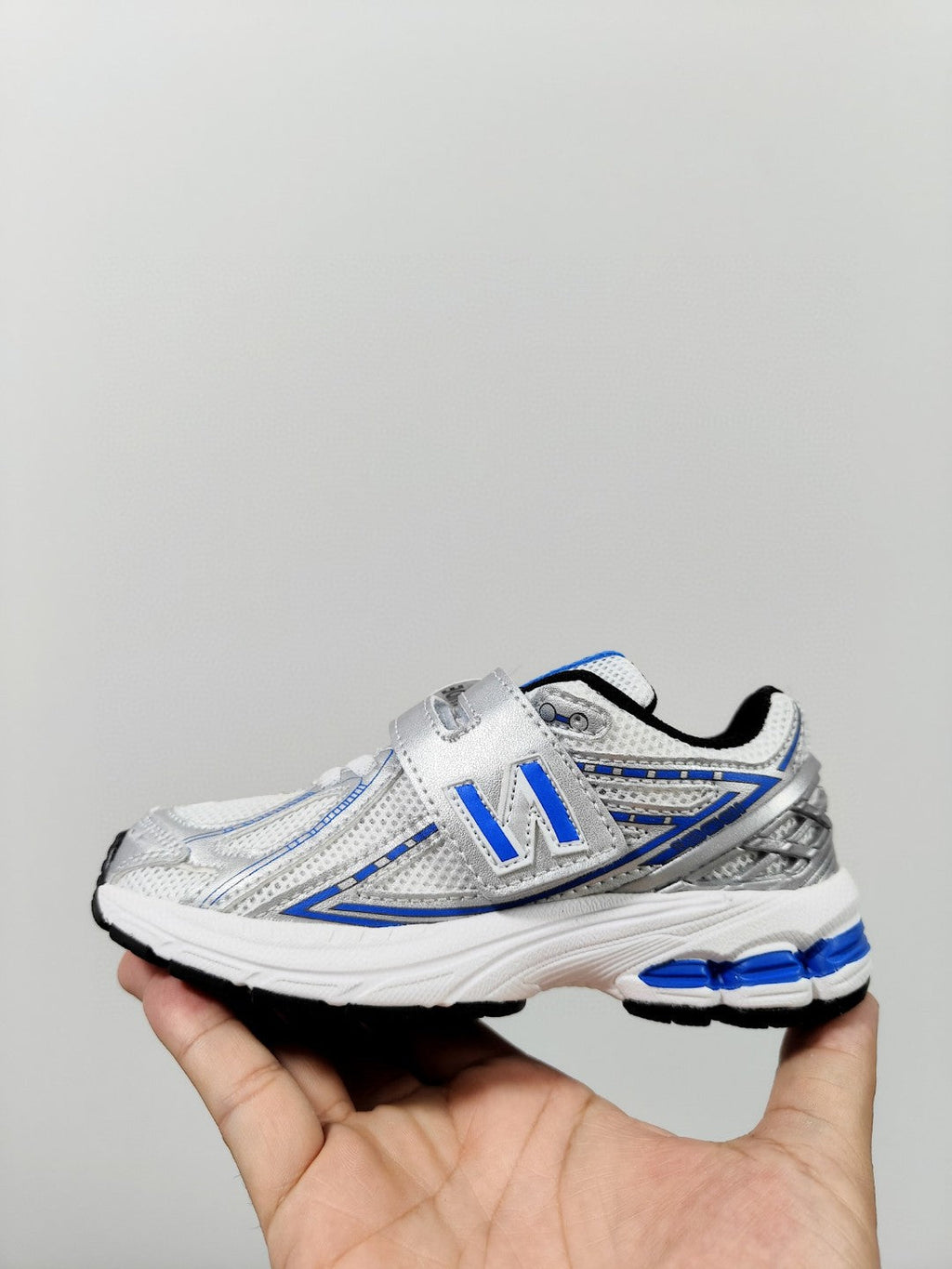 NB 1906 Velcro Kids Running Shoes" silver, blue"