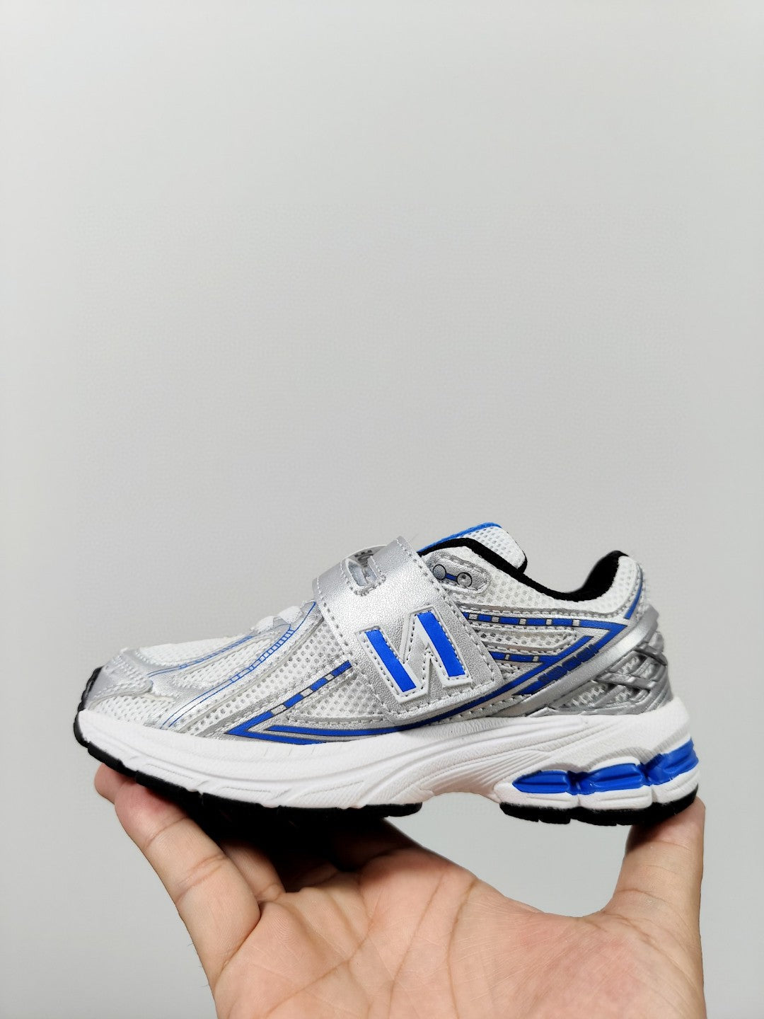 NB 1906 Velcro Kids Running Shoes" silver, blue"