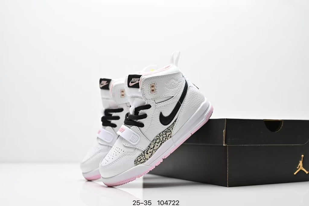 Jordan 312 high top children's shoes full second layer leather" white, Pink"