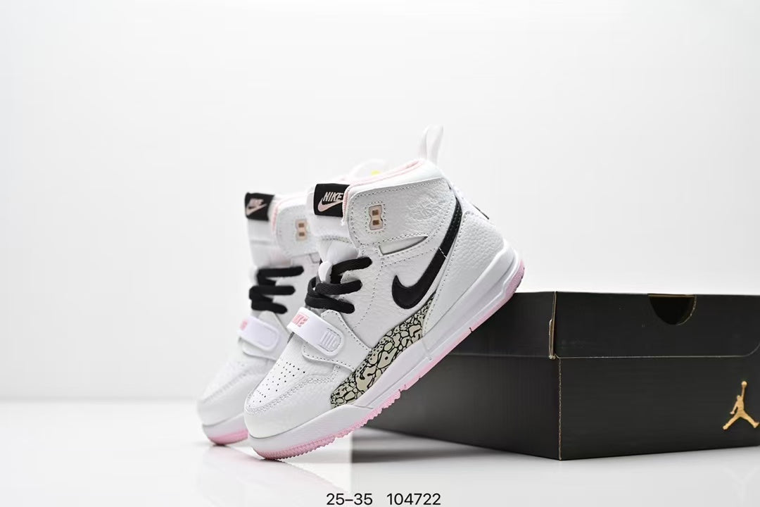 Jordan 312 high top children's shoes full second layer leather" white, Pink"