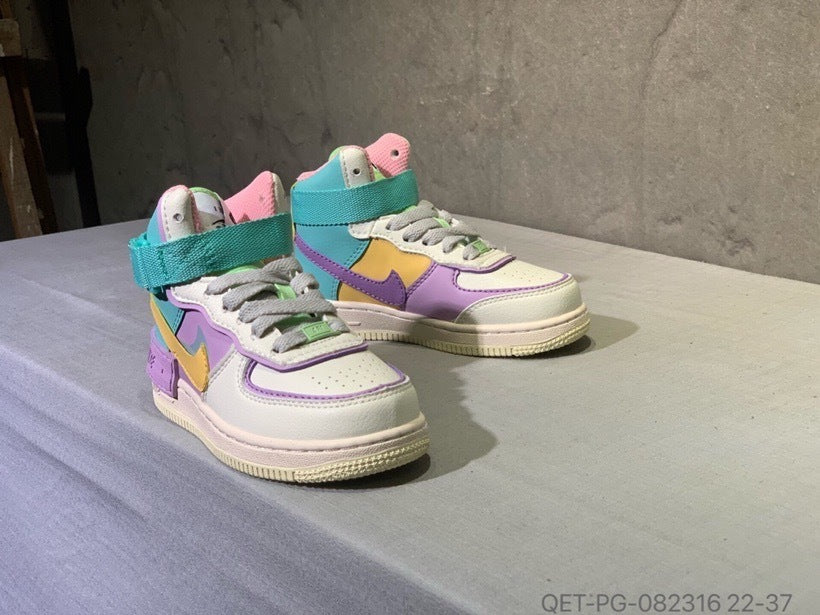 High-top Macaron Air Force" white, purple, Turquoise"