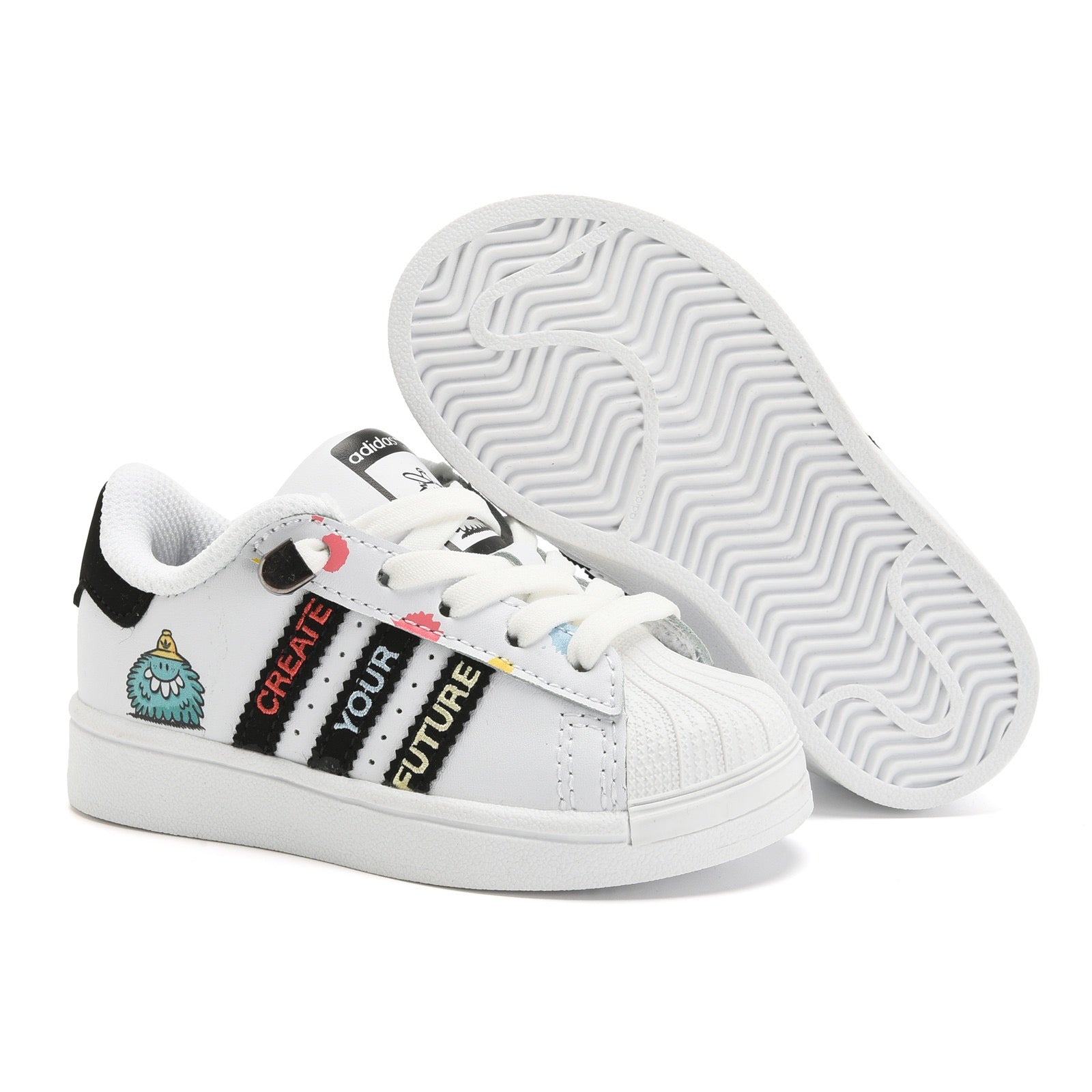 Adidas shell toe lace-up sneakers " white, black"