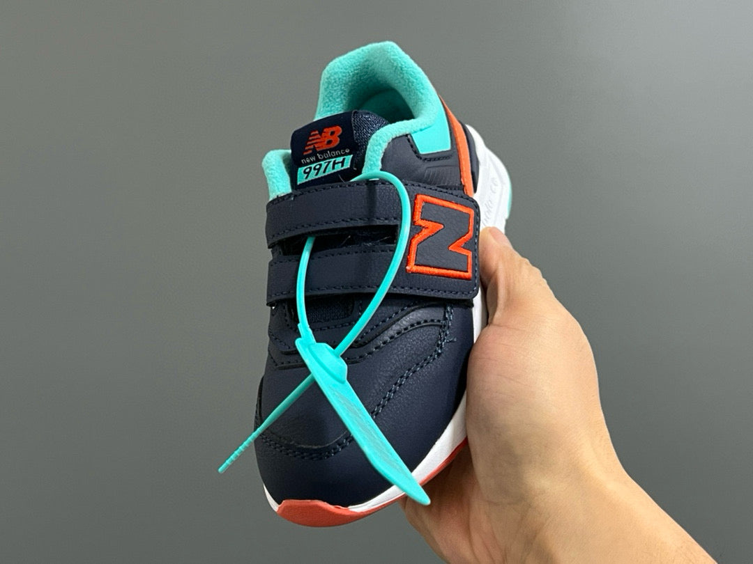 NB997 Velvet Velcro Children's Shoes" Navy, Orange"