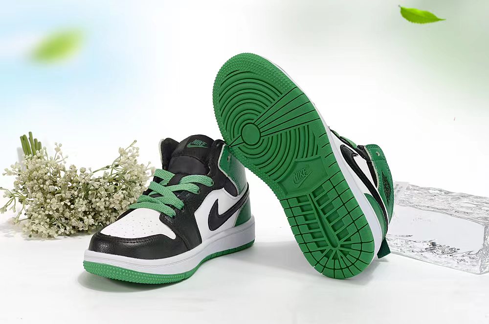 Jordan AJ1 children's shoes" white, black, green"