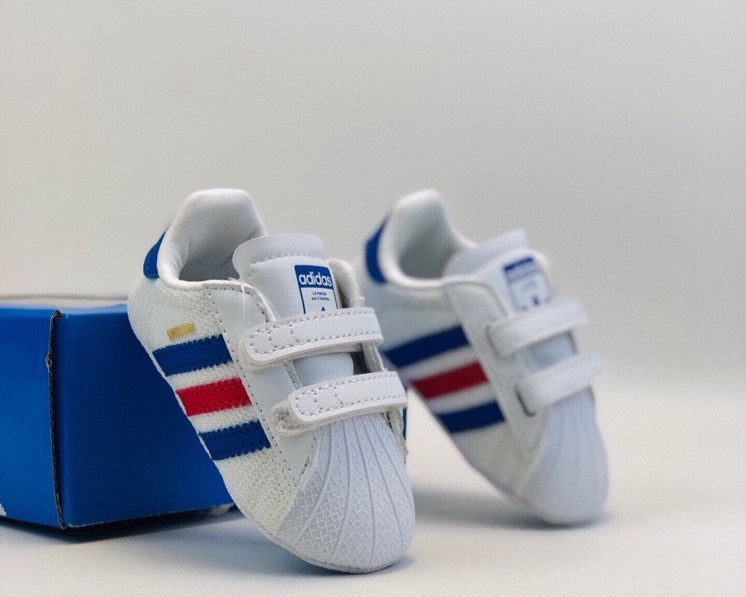 Adidas baby shoes" white, blue"