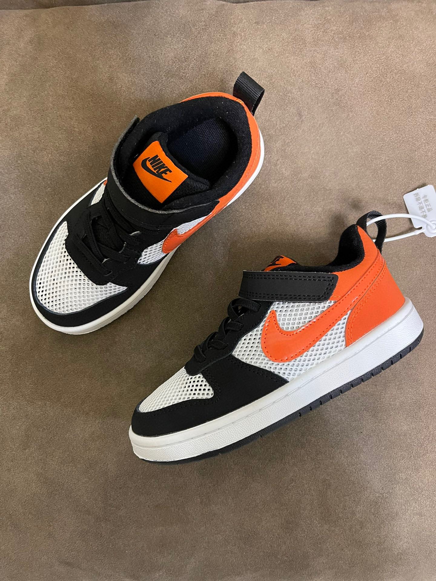 NIKE workwear Air Force One mesh elastic band Velcro children's shoes" white, black, orange"
