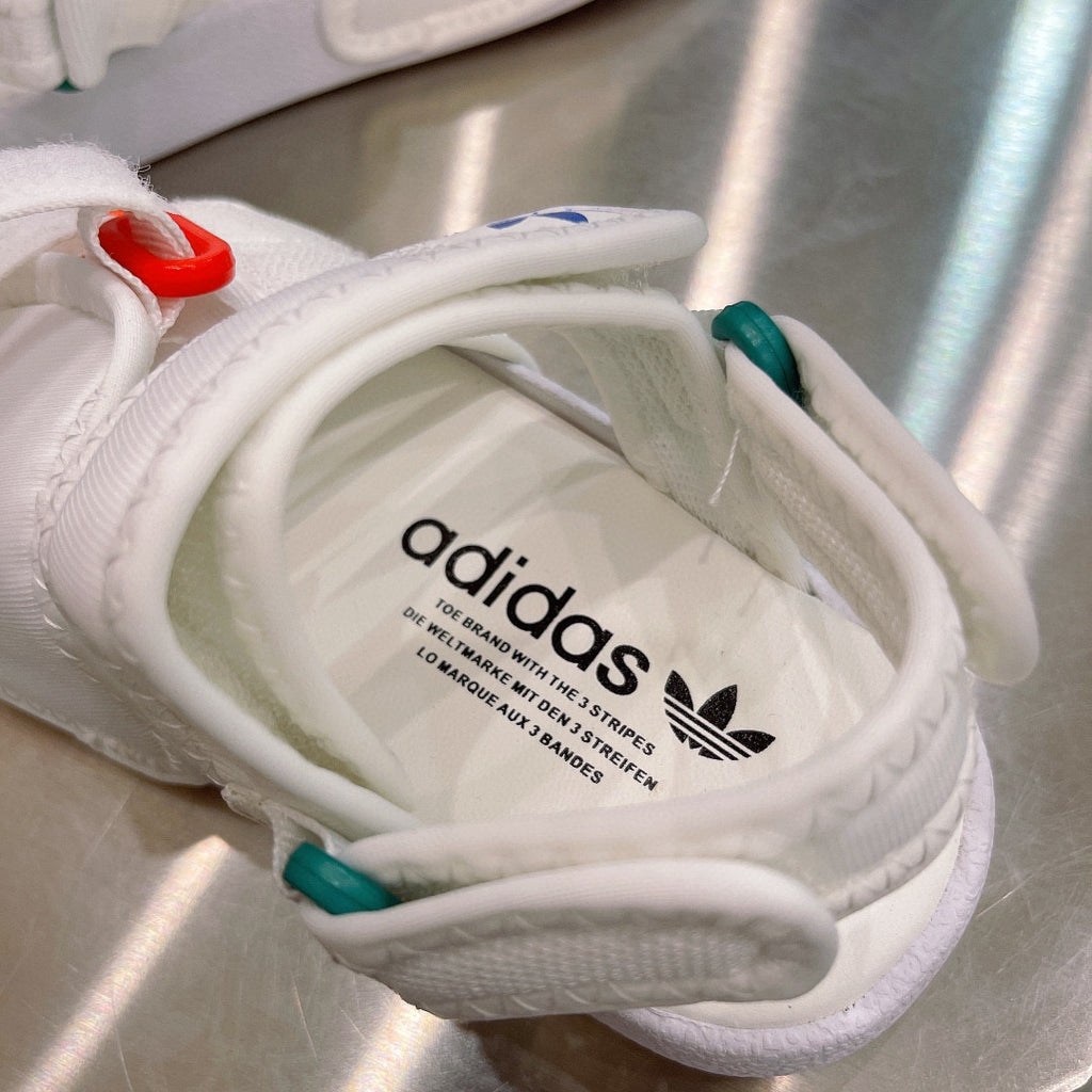 Adidas clover hook and loop beach sandals" white, orange"