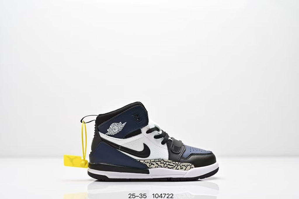Jordan 312 high top children's shoes full second layer leather" white, Navy"