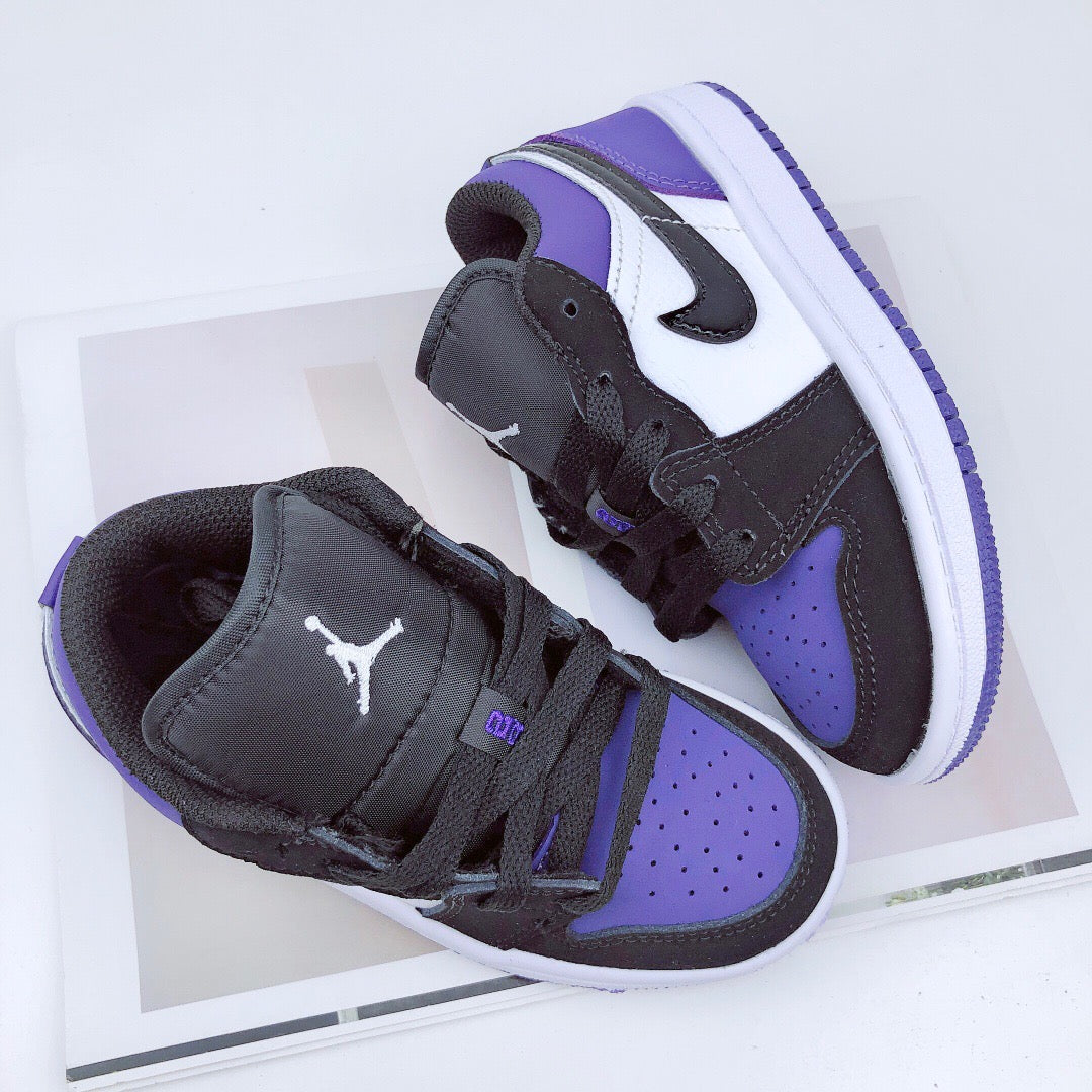 Joe 1 low-top elastic buckle parent-child shoes" black, purple"