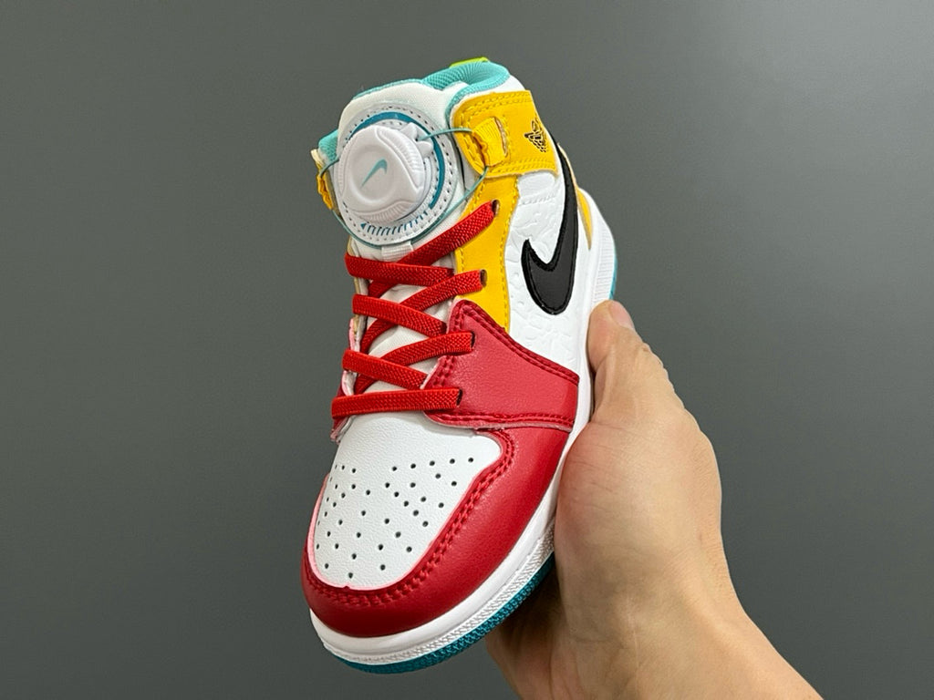 Qiaoyi mid-cut buckle children's shoes" white, red, yellow, blue, green"