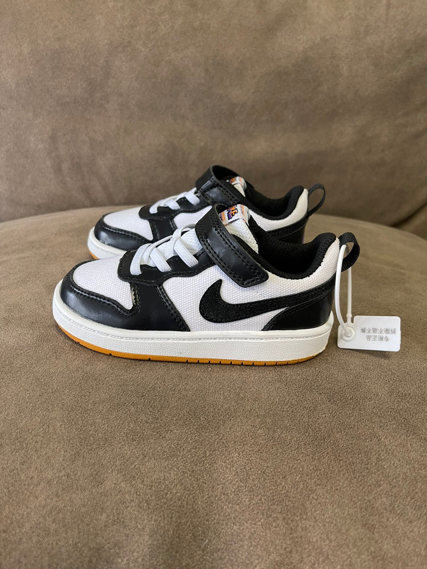 NIKE workwear Air Force One mesh elastic band Velcro children's shoes" white, black"